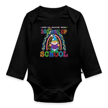 Aventure Gnome Joyeux 100e jour 100 jours d’école - Body Bébé bio manches longues - noir - Devant