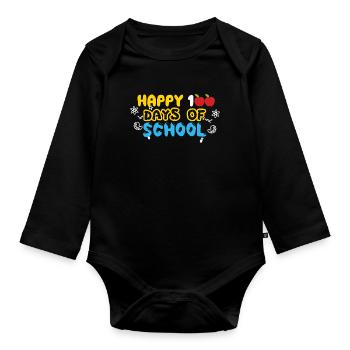 100th Day Funny Apple Happy 100 Days Of School - Organic Longsleeve Baby Bodysuit - black - Front
