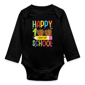 100e jour crayon léopard joyeux 100 jours d’école - Body Bébé bio manches longues - noir - Devant