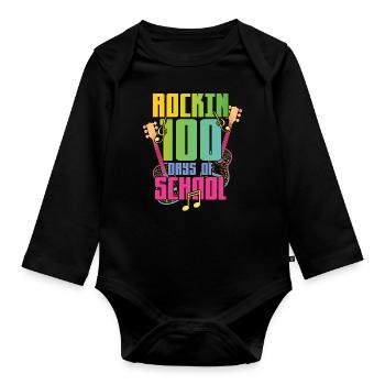 100e jour de guitare rock 100 jours d’école - Body Bébé bio manches longues - noir - Devant