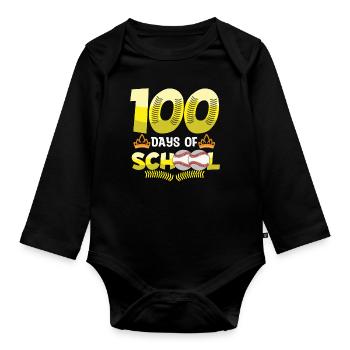 100e jour de softball baseball 100 jours d’école - Body Bébé bio manches longues - noir - Devant