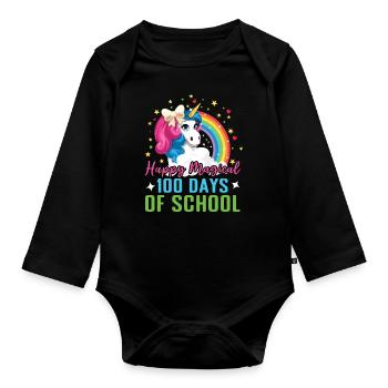 100e jour licorne joyeux magique 100 jour d’école - Body Bébé bio manches longues - noir - Devant