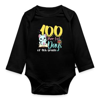Katze Schüler der 4. Klasse 100. Tag 100 Tage Schule - Baby Bio-Langarm-Body - Schwarz - Vorne