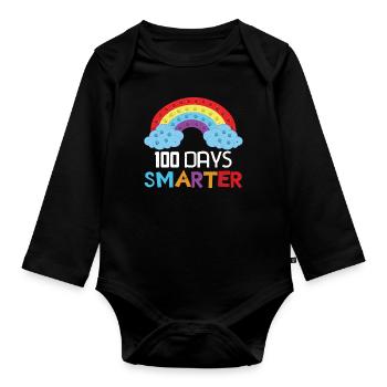 Rainbow Pop 100. Tag Klügere Schultage - Baby Bio-Langarm-Body - Schwarz - Vorne