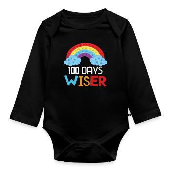 Rainbow Pop 100th Day Wiser Days Of School - Organic Longsleeve Baby Bodysuit - black - Front