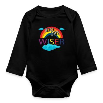 Rainbow Student 100th Day Wiser Days Of School - Organic Longsleeve Baby Bodysuit - black - Front