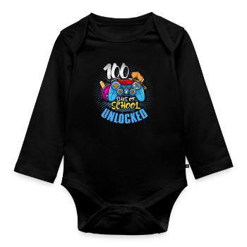 Schüler 100th Day Gamer schaltet 100 Tag Schule frei - Baby Bio-Langarm-Body - Schwarz - Vorne