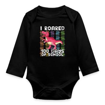 Roar School 100th Day Dinosaur 100 jours d’école - Body Bébé bio manches longues - noir - Devant
