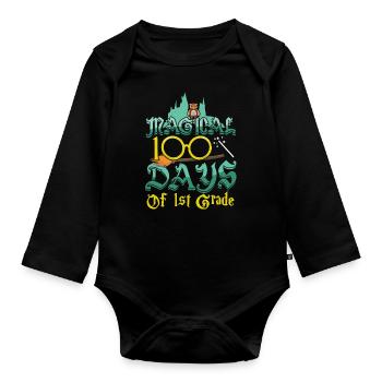 Eule 1. Klasse 100. Tag Magische 100 Tage Schule - Baby Bio-Langarm-Body - Schwarz - Vorne