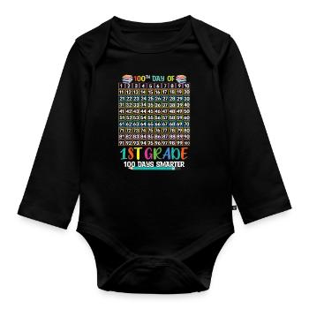 100e jour de 1ère année 100 jours d’école - Body Bébé bio manches longues - noir - Devant
