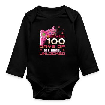 100th Day Gamer 5th Grade Happy 100 Days Of School - Organic Longsleeve Baby Bodysuit - black - Front