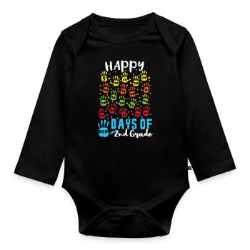 Mains 2e année Joyeux 100e jour 100 jours d’école - Body Bébé bio manches longues - noir - Devant