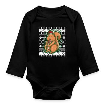 Pull de Noël moche Écureuil de Noël - Body Bébé bio manches longues - noir - Devant