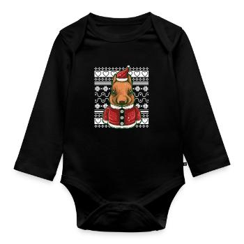 Pull de Noël moche Tshirt Chien de Noël - Body Bébé bio manches longues - noir - Devant