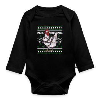 Ugly Christmas Sweater Tshirt Christmas Chicken - Organic Longsleeve Baby Bodysuit - black - Front