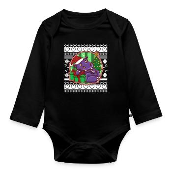 Ugly Christmas Sweater Weihnachten Nilpferd - Baby Bio-Langarm-Body - Schwarz - Vorne