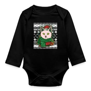 Pull de Noël moche Chat de Noël - Body Bébé bio manches longues - noir - Devant
