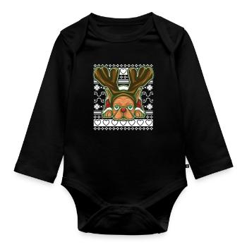 Ugly Christmas Sweater Tshirt Weihnachten mops - Baby Bio-Langarm-Body - Schwarz - Vorne