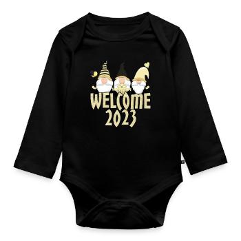 Frohes Neues Jahr 2023 Hallo 2023 Neujahrszwerge - Baby Bio-Langarm-Body - Schwarz - Vorne