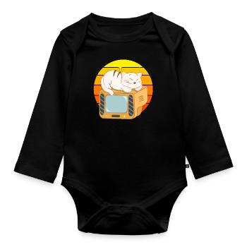 Katze Tv Sonnenuntergang - Baby Bio-Langarm-Body - Schwarz - Vorne