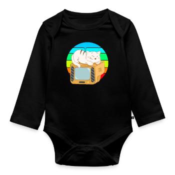 Cat Tv Sunset - Organic Longsleeve Baby Bodysuit - black - Front