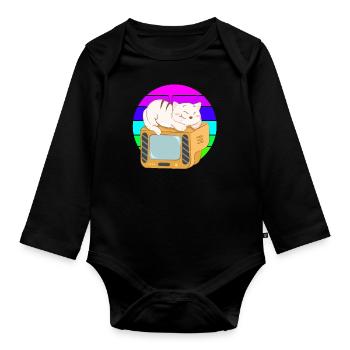 Katze Tv Sonnenuntergang - Baby Bio-Langarm-Body - Schwarz - Vorne