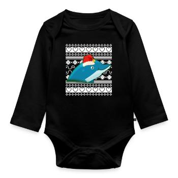 Ugly Christmas Sweater Tshirt Christmas Dolphin - Organic Longsleeve Baby Bodysuit - black - Front