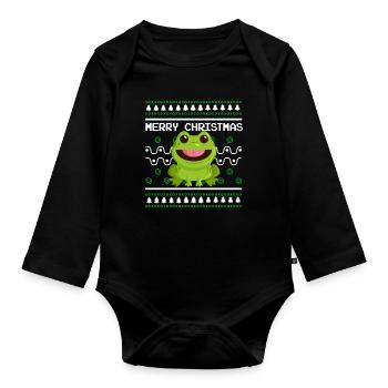 Pull de Noël moche Tshirt Grenouille de Noël - Body Bébé bio manches longues - noir - Devant