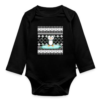 Pull de Noël moche Tshirt Pingouin de Noël - Body Bébé bio manches longues - noir - Devant