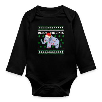 Pull de Noël moche t-shirt éléphant de Noël - Body Bébé bio manches longues - noir - Devant