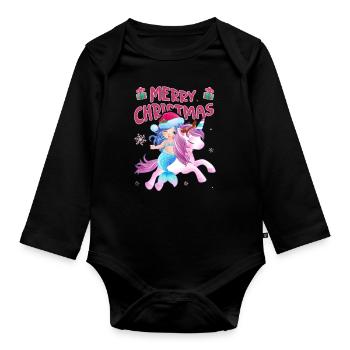 Weihnachten Einhorn Und Meerjungfrau Mit - Baby Bio-Langarm-Body - Schwarz - Vorne