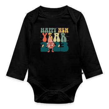 Bonne année 2023 Hello 2023 Groovy New Year - Body Bébé bio manches longues - noir - Devant