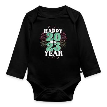 Happy New Year Celebrate 2023 Hello 2023 New Year - Organic Longsleeve Baby Bodysuit - black - Front