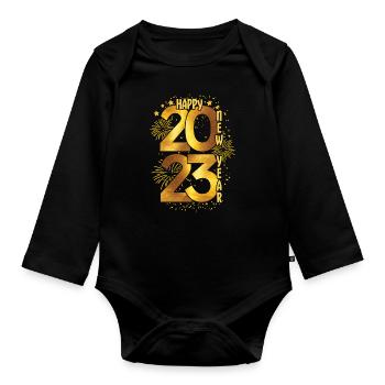 Stars Bonne année 2023 Bonjour Nouvel An 2023 - Body Bébé bio manches longues - noir - Devant