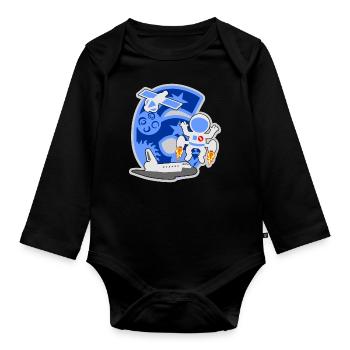 Astronaut 6. Geburtstagsparty Nummer 6 - 6 Jahre - Baby Bio-Langarm-Body - Schwarz - Vorne
