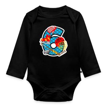 Hockey sur glace 6e anniversaire Numéro 6 - 6 ans - Body Bébé bio manches longues - noir - Devant