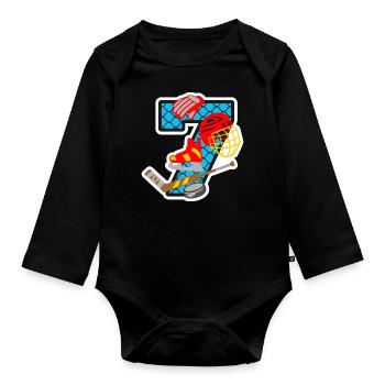 Eishockey 7. Geburtstagsparty Nummer 7 - 7 Jahre - Baby Bio-Langarm-Body - Schwarz - Vorne