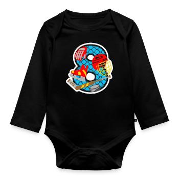 Eishockey 8. Geburtstagsparty Nummer 8 - 8 Jahre - Baby Bio-Langarm-Body - Schwarz - Vorne