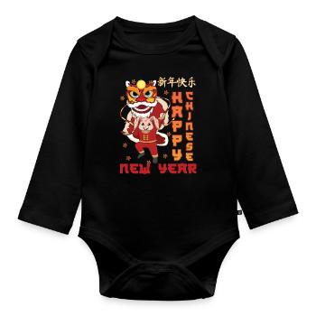 Chinese New Year Rabbit Dragon 2023 New Year - Baby Bio-Langarm-Body - Schwarz - Vorne