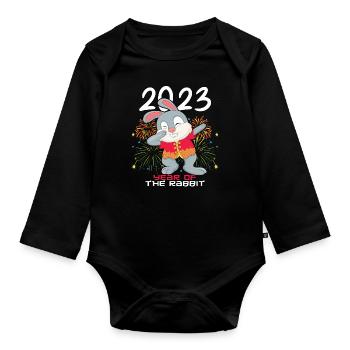 Rabbit Dab Chinese New Year 2023 Happy New Year - Baby Bio-Langarm-Body - Schwarz - Vorne