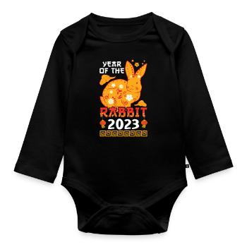 Ornement Lapin du Nouvel An chinois 2023 Nouvel An - Body Bébé bio manches longues - noir - Devant