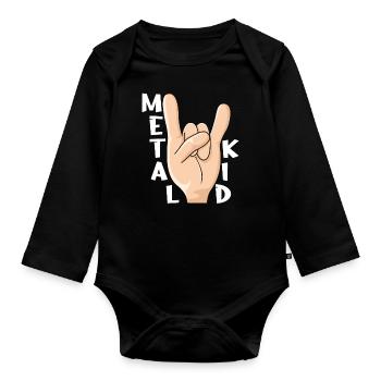 Rocker Rock Sign Rock Hand Metal Kid Music Lover - Organic Longsleeve Baby Bodysuit - black - Front