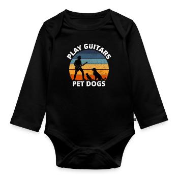 Spielen Gitarren Pet Dogs Musik Musiker Bassist Funny - Baby Bio-Langarm-Body - Schwarz - Vorne