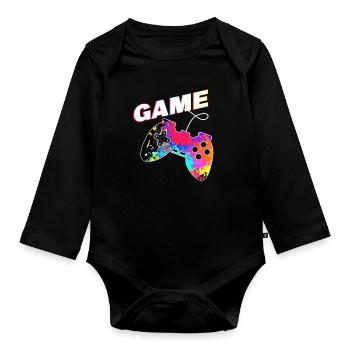 Humour Jeux Vidéo Mode Joueur Activé Cadeau Gamer - Body Bébé bio manches longues - noir - Devant