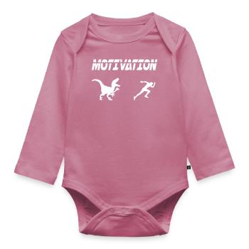 motivation sport running humor dinosaur - Organic Longsleeve Baby Bodysuit - mauve - Front