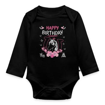 Anniversaire des chevaux - Les filles montent des fers à cheval - Body Bébé bio manches longues - noir - Devant