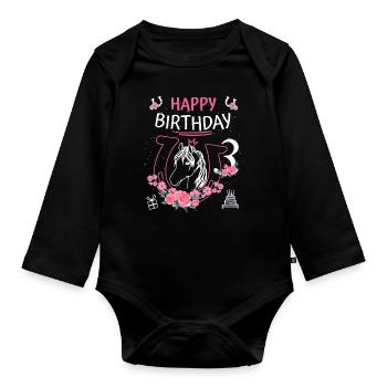 Horse Birthday - Girls Ride Horseshoe 3 - Organic Longsleeve Baby Bodysuit - black - Front