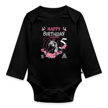 Horse Birthday - Girls Ride Horseshoes 5 - Organic Longsleeve Baby Bodysuit - black - Front