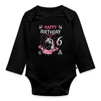Horse Birthday - Girls Ride Horseshoe 6 - Organic Longsleeve Baby Bodysuit - black - Front