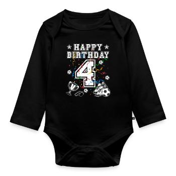 Football Birthday 4 years Football jersey Football - Organic Longsleeve Baby Bodysuit - black - Front